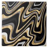Retro Black Gold Wavy Lines Modernes Design Fliese (Vorderseite)