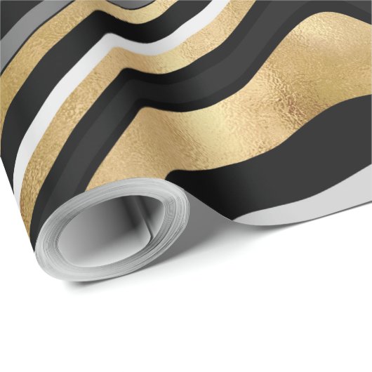 Retro Black Gold Wavy Lines Modernes Design Geschenkpapier (Rolleneckpunkt)