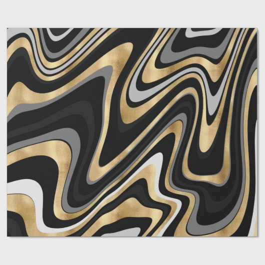 Retro Black Gold Wavy Lines Modernes Design Geschenkpapier (Flach)