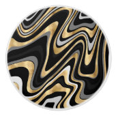 Retro Black Gold Wavy Lines Modernes Design Keramikknauf (Vorderseite)