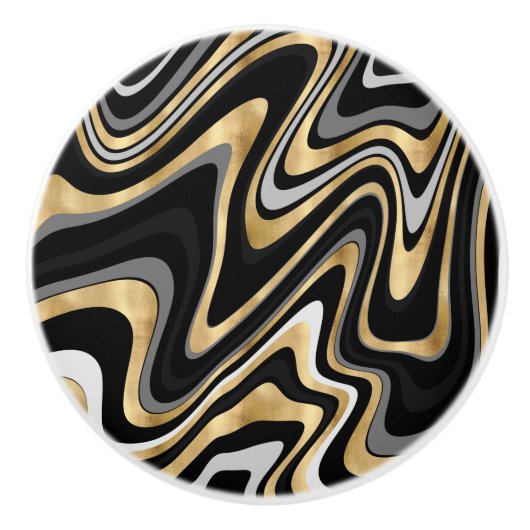 Retro Black Gold Wavy Lines Modernes Design Keramikknauf (Vorderseite)