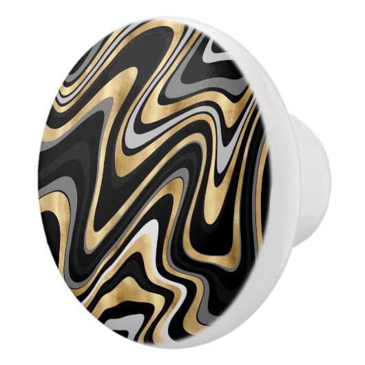 Retro Black Gold Wavy Lines Modernes Design Keramikknauf (Rechts)
