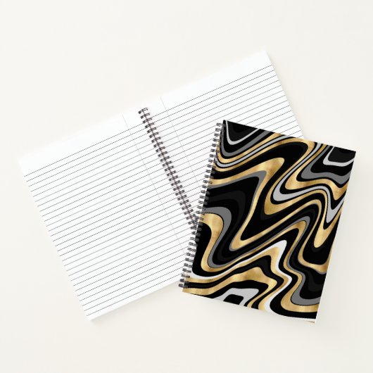 Retro Black Gold Wavy Lines Modernes Design Notizblock (Innenseite)