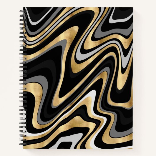 Retro Black Gold Wavy Lines Modernes Design Notizblock (Vorderseite)