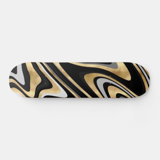 Retro Black Gold Wavy Lines Modernes Design Skateboard (Horizontal)