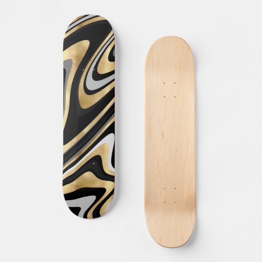 Retro Black Gold Wavy Lines Modernes Design Skateboard (Vorderseite)