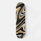 Retro Black Gold Wavy Lines Modernes Design Skateboard (Vorderseite)