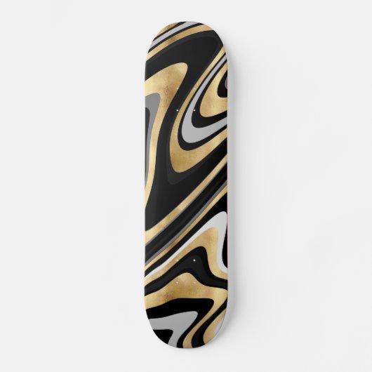 Retro Black Gold Wavy Lines Modernes Design Skateboard (Vorderseite)
