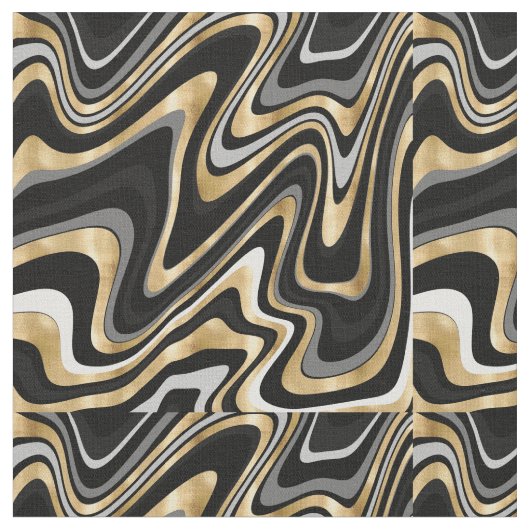 Retro Black Gold Wavy Lines Modernes Design Stoff (Nahaufnahme)