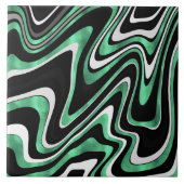 Retro Black Green Wavy Lines Modernes Design Fliese (Vorderseite)