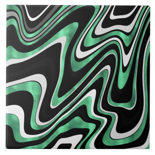 Retro Black Green Wavy Lines Modernes Design Fliese (Vorderseite)