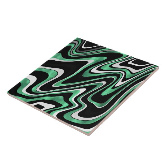 Retro Black Green Wavy Lines Modernes Design Fliese (Seite)