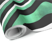 Retro Black Green Wavy Lines Modernes Design Geschenkpapier (Rolleneckpunkt)
