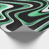 Retro Black Green Wavy Lines Modernes Design Geschenkpapier (Ecke)