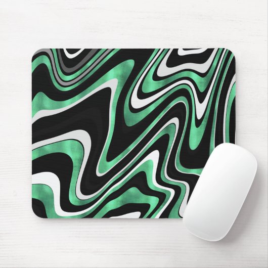 Retro Black Green Wavy Lines Modernes Design Mousepad (Mit Mouse)