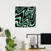 Retro Black Green Wavy Lines Modernes Design Poster (Heimbüro)