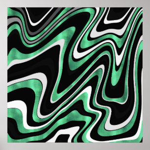 Retro Black Green Wavy Lines Modernes Design Poster