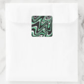 Retro Black Green Wavy Lines Modernes Design Quadratischer Aufkleber (Tasche)