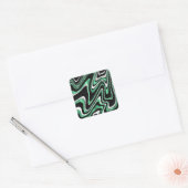 Retro Black Green Wavy Lines Modernes Design Quadratischer Aufkleber (Umschlag)
