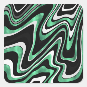 Retro Black Green Wavy Lines Modernes Design Quadratischer Aufkleber