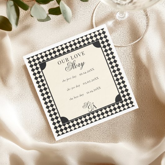 Retro Black Ivory Our Love Story Old Money Wedding Serviette