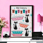Retro Black Kitty Cats Pyrex Mittelalterliche Wahn Poster
