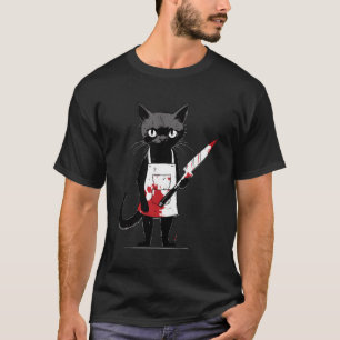 Retro Black Kitty mit Messer I Black Cat mit Knif T-Shirt