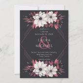 Retro Black Magenta-Blume Einladung (Vorderseite)