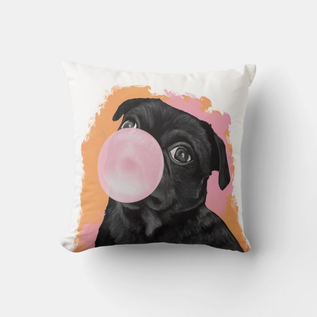 Retro Black Mops Pink Bubblegum Kissen (Vorderseite)