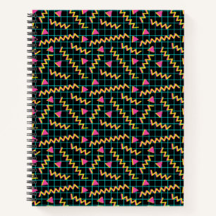 Retro Black & Neon Doodle Pattern der 80er/90er Ja Notizblock