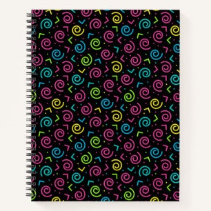 Retro Black & Neon Doodle Pattern der 80er/90er Ja Notizblock