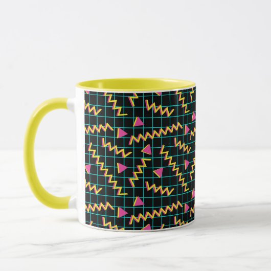 Retro Black & Neon Doodle Pattern der 80er/90er Ja Tasse (Links)