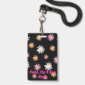 Retro Black & Pink Daisy Hen Party VIP Pass Ausweis (Back with Lanyard)
