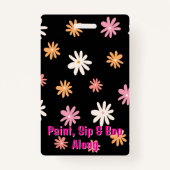 Retro Black & Pink Daisy Hen Party VIP Pass Ausweis (Rückseite)