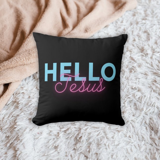 Retro Black Pink Neon Hallo Jesus Christlicher Kaf Kissen (Von Creator hochgeladen)