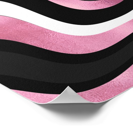Retro Black Pink Wavy Lines Modernes Design Poster (Ecke)