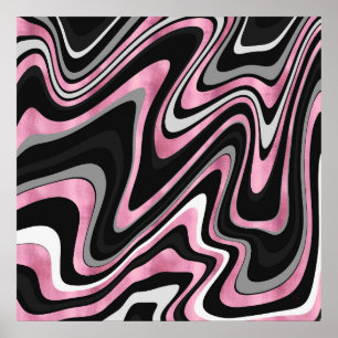 Retro Black Pink Wavy Lines Modernes Design Poster