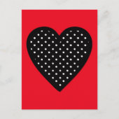 Retro Black Polka Dot Herz auf rotem Hintergrund Postkarte (Vorderseite)