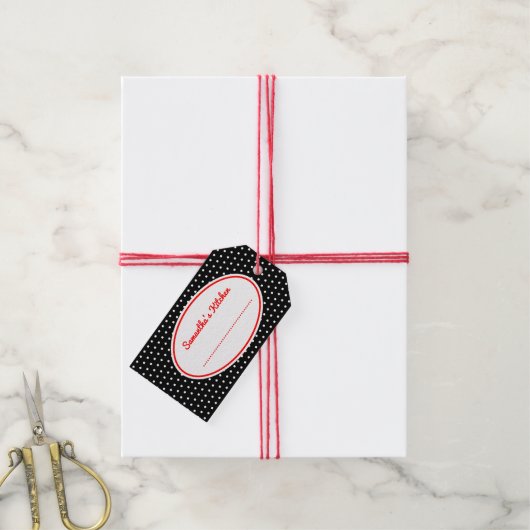 Retro Black Polka Dot Kitchen Baking Geschenketike Geschenkanhänger (Mit Garn)