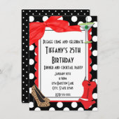 Retro Black Polka Dot Party Einladung (Vorne/Hinten)