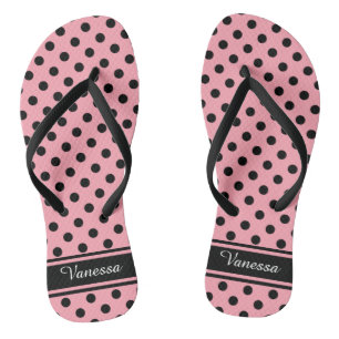 Retro Black Polka Dots Monogramm Badesandalen