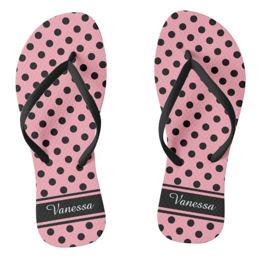 Retro Black Polka Dots Monogramm Badesandalen (Fußbett)