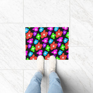 Retro Black Rainbow Farbige Blume Muster Fußmatte