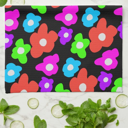 Retro Black Rainbow Farbige Blume Muster Geschirrtuch (Gefaltet)