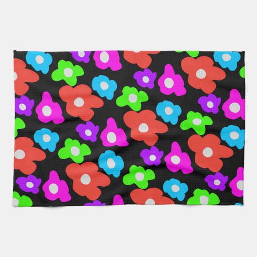 Retro Black Rainbow Farbige Blume Muster Geschirrtuch (Horizontal)