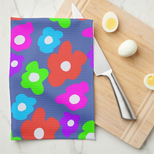 Retro Black Rainbow Farbige Blume Muster Geschirrtuch (Viertel Falte)