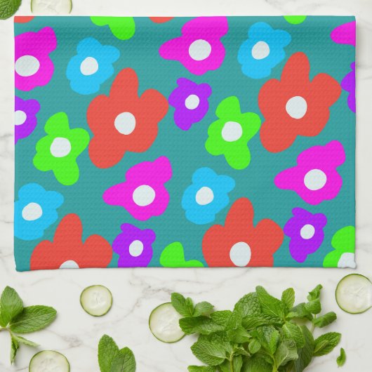 Retro Black Rainbow Farbige Blume Muster Geschirrtuch (Gefaltet)