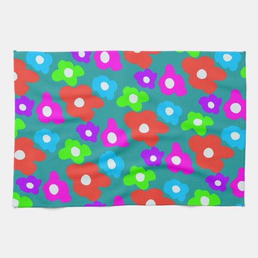 Retro Black Rainbow Farbige Blume Muster Geschirrtuch (Horizontal)