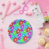 Retro Black Rainbow Farbige Blume Muster Pappteller (Party)