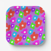 Retro Black Rainbow Farbige Blume Muster Pappteller (Vorderseite)